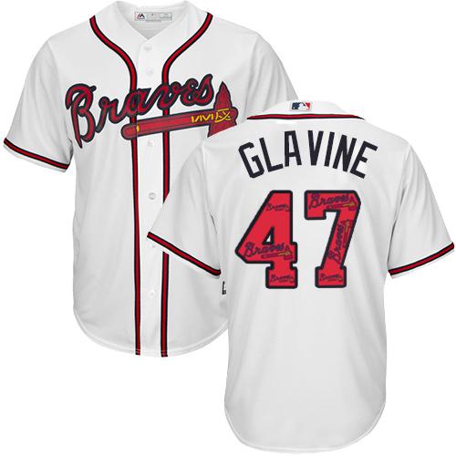 Braves #47 Tom Glavine White Team Logo Fashion Stitched MLB Jersey